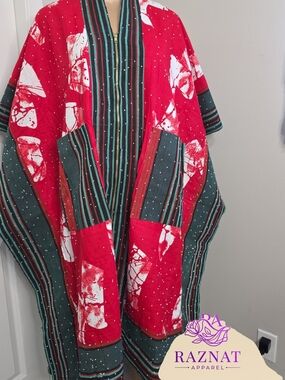 RAZNAT Red & Green Striped Kimono Jacket